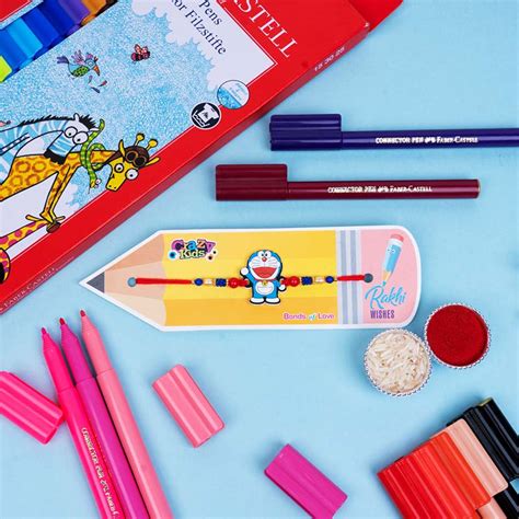 Send Doraemon Rakhi with Faber Castell Connecter Pens Online - RKH23 ...