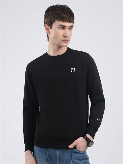 Buy Men Black Solid Round Neck Full Sleeve Sweatshirt Online in India ...