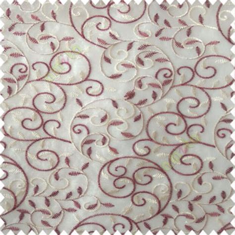 Maroon cream color beautiful embroidery swirl pattern leaf spring ...