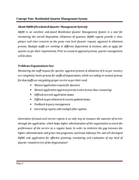 Concept Note of Residential Quarter Management System - Concept Note ...