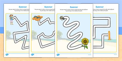 Summer Pencil Control Path Worksheets (teacher made)