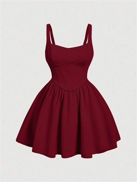SHEIN MOD Plus Burgundy Solid Corset Structure Cami Dress,Birthday ...