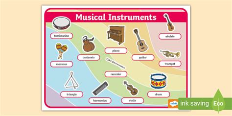 👉 Musical Instruments Poster, Instrument Names - Twinkl