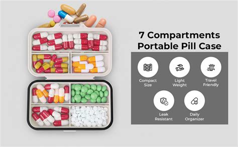 HANNEA® Travel Pill Organizer Box, 7 Compartments Portable Pill Case ...