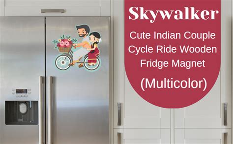 Buy Skywalk Cute Indian Couple Cycle Ride Wooden Fridge Magnet Online ...