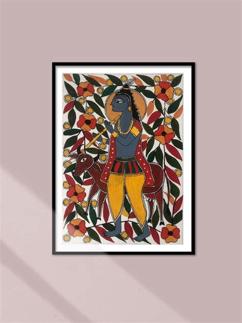 Buy Colorful Painting Of Lord Krishna In Madhubani (Mithila)