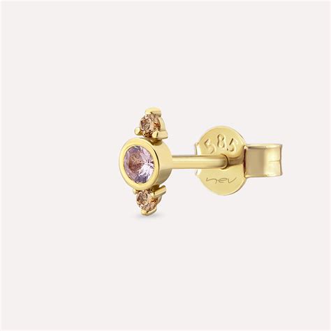 Alto 0.22 CT Pink Sapphire and Brown Diamond Yellow Gold Single Earring