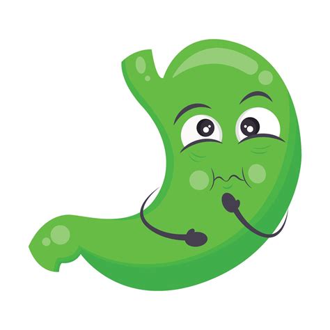 Green human stomach cartoon character icon sick with nausea, bile, and acid reflux syndrome ...