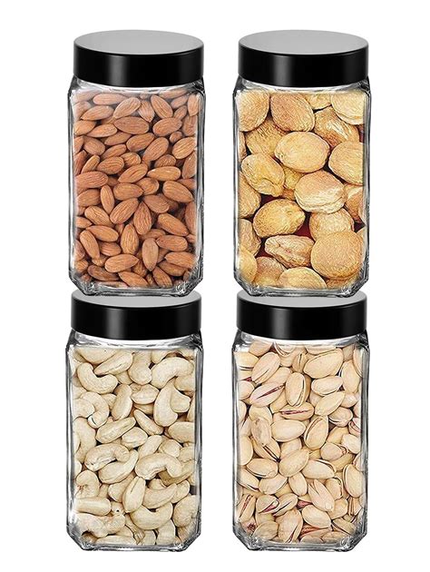 Piramal Glass Square Clear Jars & Containers for Kitchen Pantry, Snacks ...