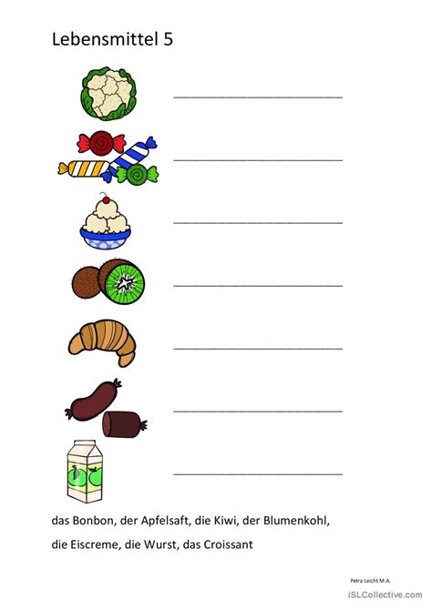 Lebensmittel Wortschatz Teil 5: English ESL worksheets pdf & doc