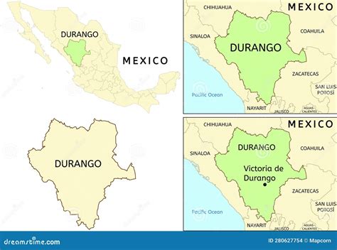 Durango State Location on Map of Mexico Stock Vector - Illustration of ...
