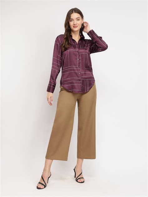 Buy Maroon Satin Dash Print Shirt Online | FableStreet