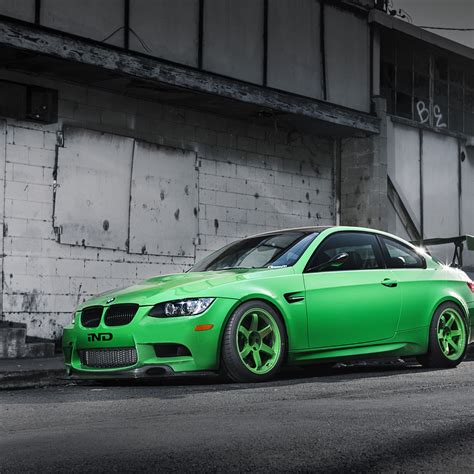 Download wallpaper 1280x1280 bmw, m3, e92, green, side view, wing ...
