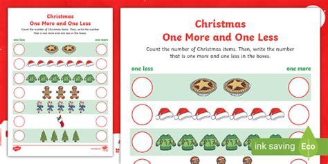 Christmas Themed One More and One Less Worksheet