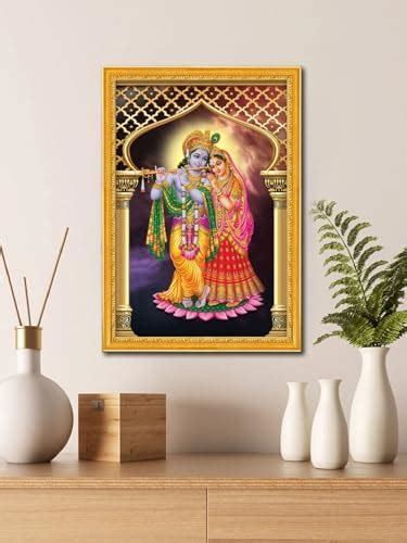 999STORE Lord Krishna Playing Flute And Radha Photo Painting With Photo ...