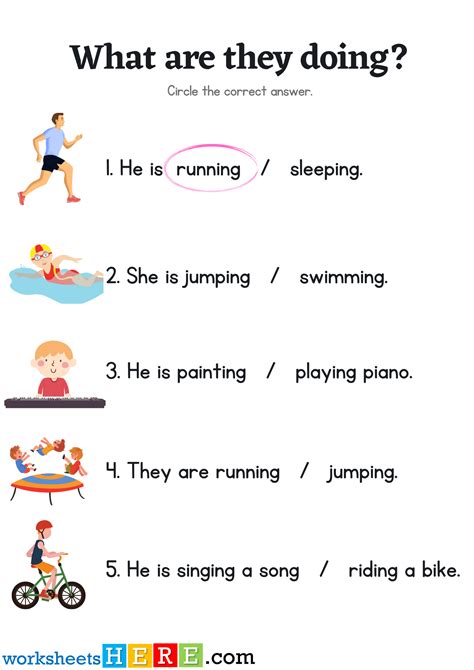 What are they doing? Look at the Pictures and Circle Correct Verb PDF ...