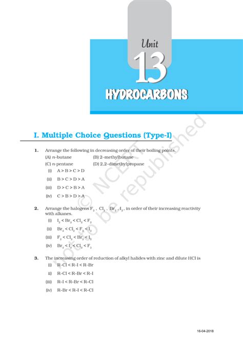 NCERT Exemplar Class 11 Chemistry Chapter 13 - Hydrocarbons
