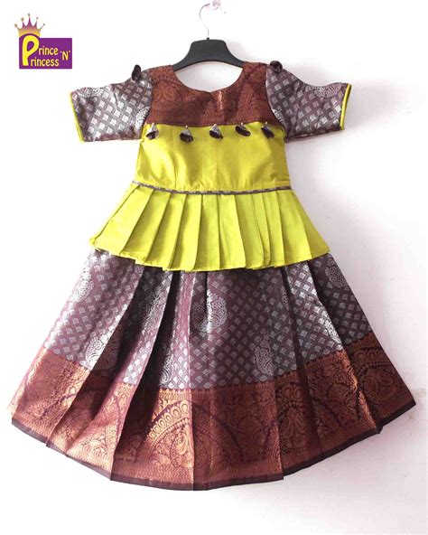 Kids Prince N Princess Lime Green with Dark whine Traditional Pattu ...