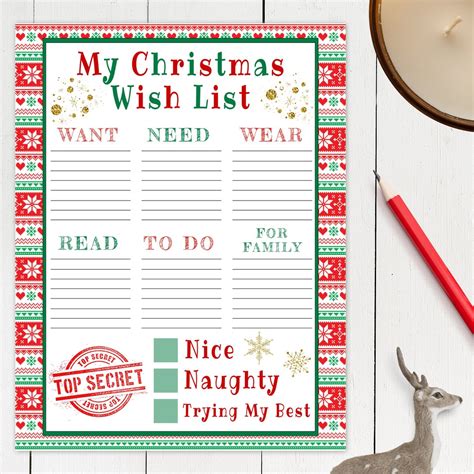 Christmas Wish List Printable Template for Kids, Editable Holiday Wish List, Kid's Printable ...