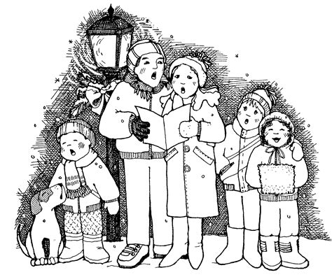 Victorian Christmas Carolers Clipart - drawing of xmas carolers