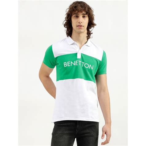 Buy United Colors of Benetton White and Green Colorblock Pattern Polo T ...