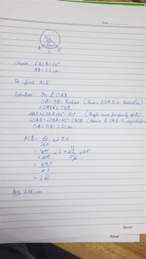 A 3.5 cm chord subtends an angle of 60° at the centre of a circle. What ...