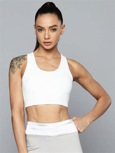 Women White Medium Impact Sports Bra With Back Mesh Multi Straps – Fitkin
