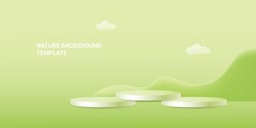 Green cylinder podium with nature mountains hills landscape background ...
