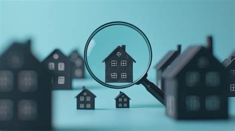 Magnifying glass focusing on a white house icon cutout among black ...