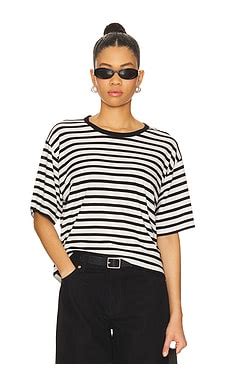La Ligne Striped Cropped Short Sleeve Tee in Ivory & Black | REVOLVE