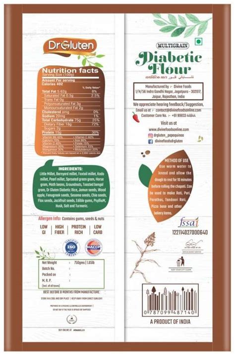 Dr. Gluten Multigrain Diabetic Flour Gluten Free & Low Glycemic Index ...