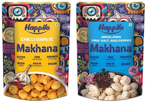 Happilo Premium Super Snack Makhana Chilli Garlic 60g & Happilo Premium ...