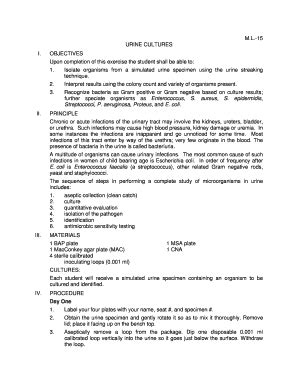 Fillable Online ML-15 URINE CULTURES I OBJECTIVES Fax Email Print ...