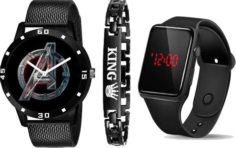 RPS FASHION WITH DEVICE OF R Black Dial Sport PU Belt Watch & King ...