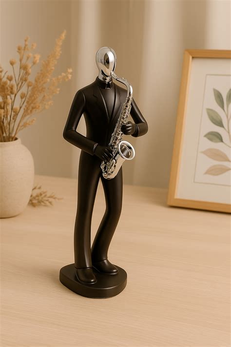 HOME DECOR Black Modern Resin Musician Sculpture with Silver Accents
