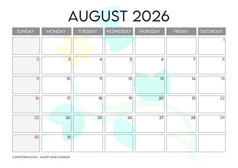 August 2026 Calendar With Holidays Printable — Calendars 123