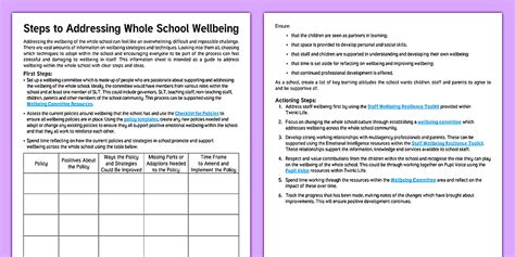 Steps to Addressing Whole School Wellbeing Information Sheet