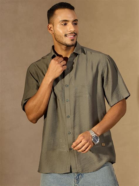 Grey Oversized Embroidered Casual Shirt - Dennison – Dennison Fashion India