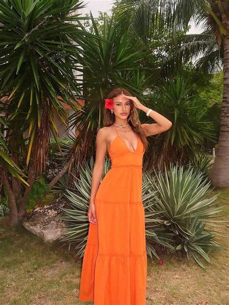 Women's Solid Color Layered Frill Trim Beach Vacation Casual Elegant ...