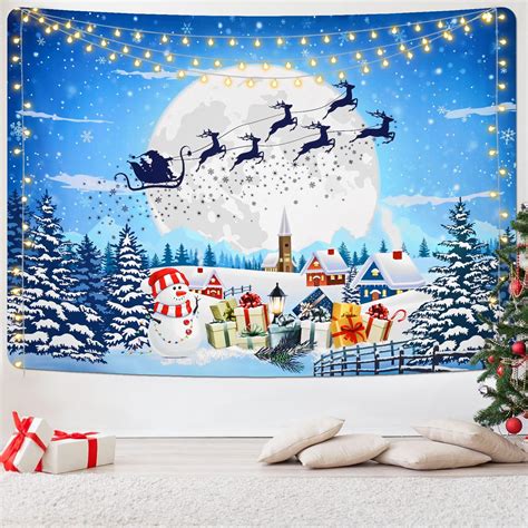 Amazon.com: Invoibler Christmas Tapestry Santa Claus Tapestries Flying ...