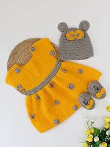 Buy WOONIE Crochet Polka Dot Pattern Frock Set for Infants (9-12 Months ...