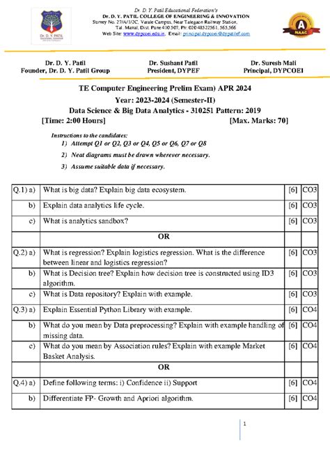 TE Dsbda END Sem questions bank 2024 - 1 Dr. D. Y. Patil Educational ...
