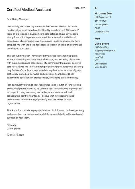 27 Medical Assistant Cover Letter Examples And Templates for 2025 - ResumeDesign.ai