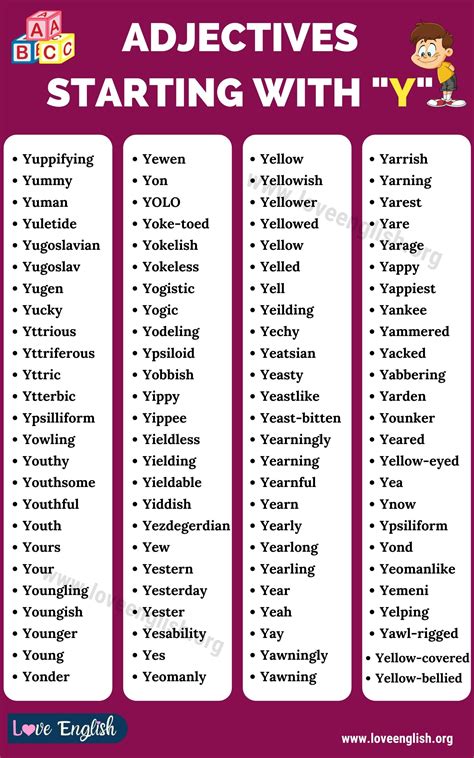 Adjectives that Start with Y: 100 Common English Adjectives Beginning ...