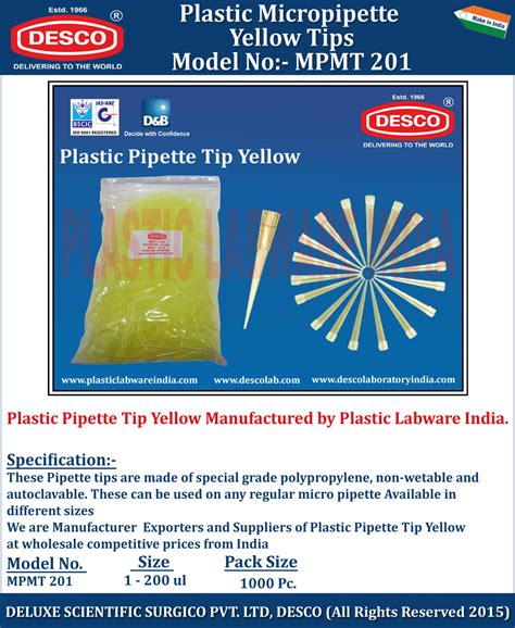 Plastic Micropipette Yellow Tips - Manufacturers, Vendors & Exporter India