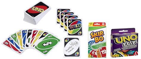 Mattel Uno Flip Side+Uno Playing Card Game+Skip-Bo Card Game-(Set of ...