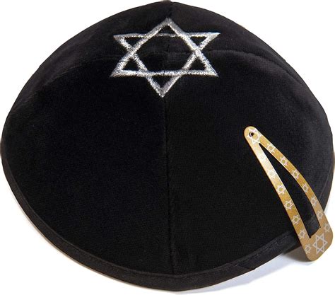 Black Velvet Star Of David Embroided Kippah Yarmulke Jewish Kippa ...