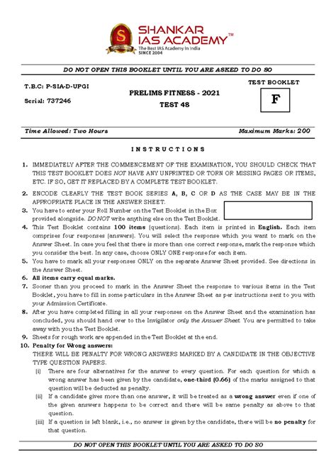 Prefit Test 48 Explanation 10 04 2021 - F DO NOT OPEN THIS BOOKLET ...