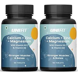 UNIFIT Calcium, Magnesium & Zinc Tablets with Vitamin D2, Vitamin K2-7 ...