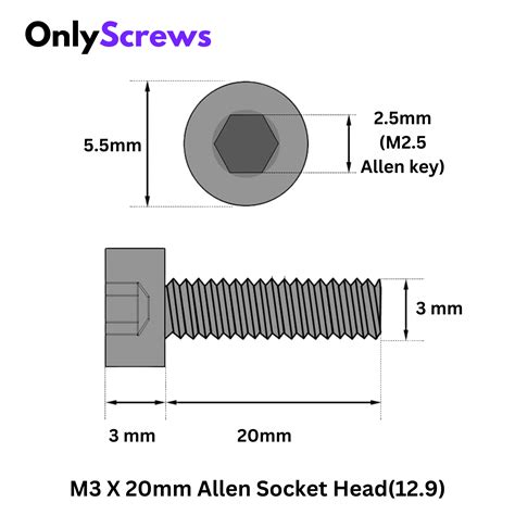 M3 X 20mm Hex (Allen) Socket Head High Tensile(12.9) Black oxide screw ...